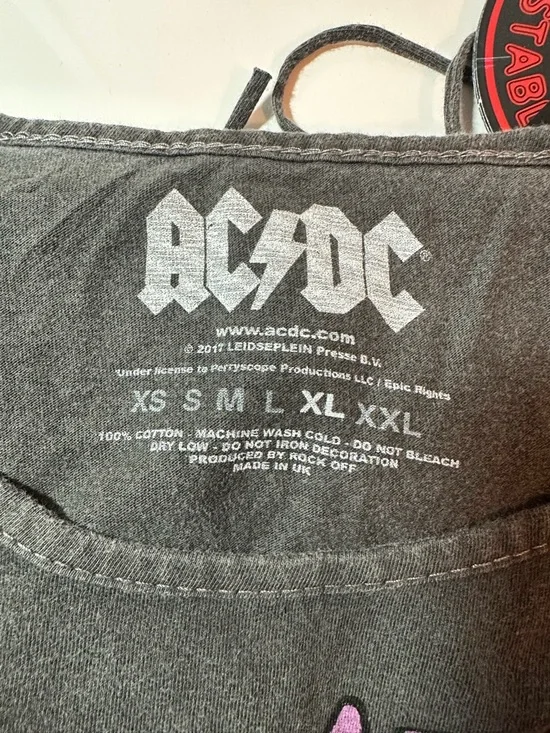 AC/DC XL Black Fringe Tank Top Graphic Vintage Ladies Babydoll Tassel Vest - Picture 4 of 8